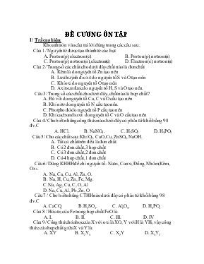 Đề cương ôn tập học kì I môn hóa học 8